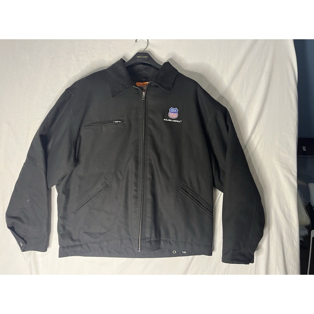 Cornerstone Union Pacific Canvas Jacket Men's Size XL Black Full Zip Embroidery